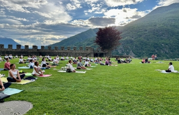 Launching the 10th International Day of Yoga (IDY) celebrations at Castelgrande, Bellinzona on 08 May,2024.